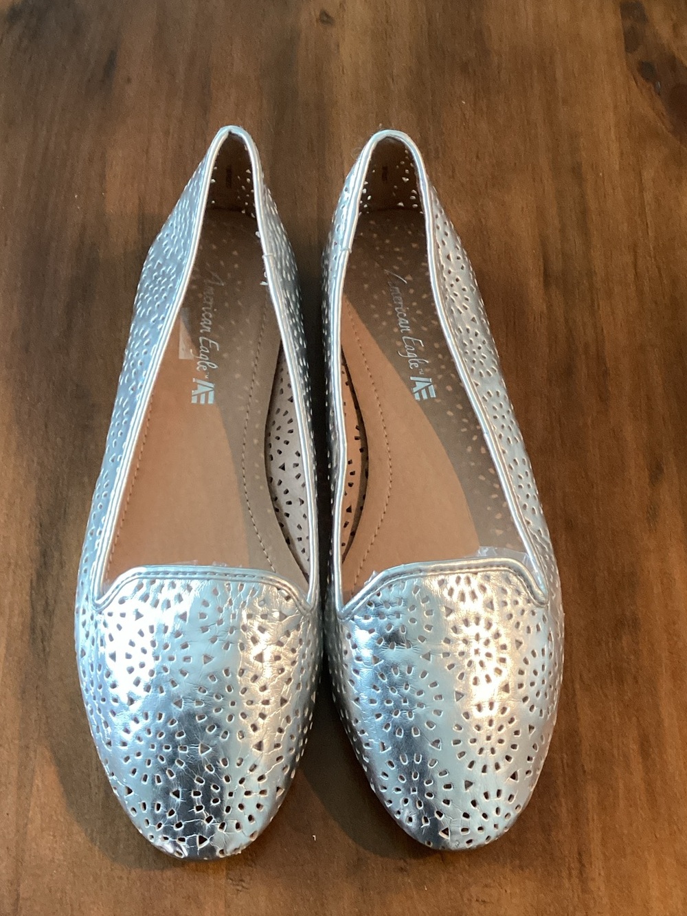 American Eagle Outfitters Metallic Silver Laser-Cut Slip-On Flats